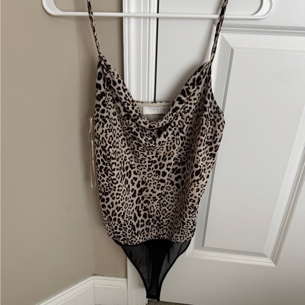 ASTR Leopard Print Cowl Neck Bodysuit